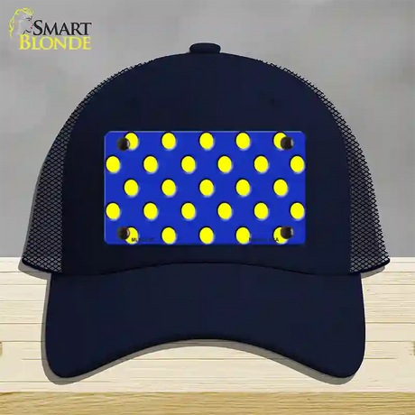 Yellow Polka Dots Royal Blue Novelty License Plate Hat Mesh / Navy