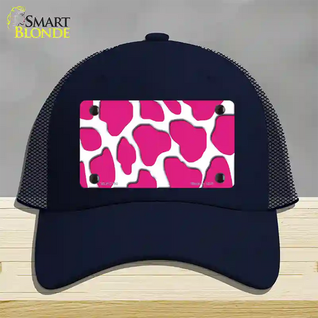 Pink White Giraffe Novelty License Plate Hat Mesh / Navy