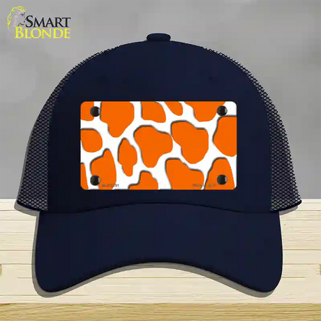 Orange White Giraffe Novelty License Plate Hat Mesh / Navy