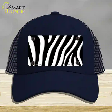 Black White Zebra Novelty License Plate Hat Mesh / Navy