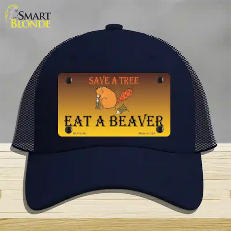 Save A Tree Eat a Beaver Novelty License Plate Hat Mesh / Navy