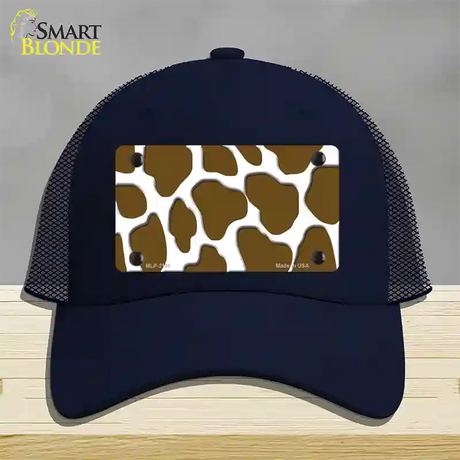 Brown White Giraffe Novelty License Plate Hat Mesh / Navy