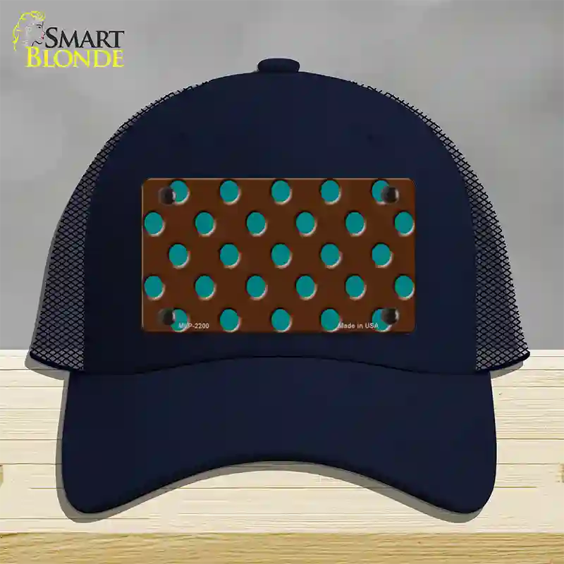 Teal Polka Dots Brown Novelty License Plate Hat Mesh / Navy