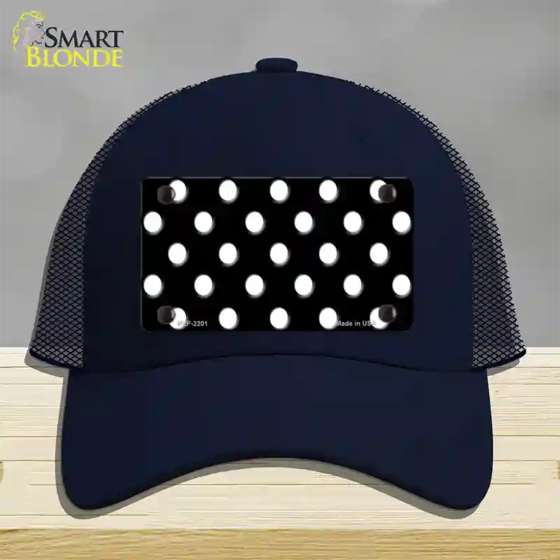 White Polka Dots Black Novelty License Plate Hat Mesh / Navy