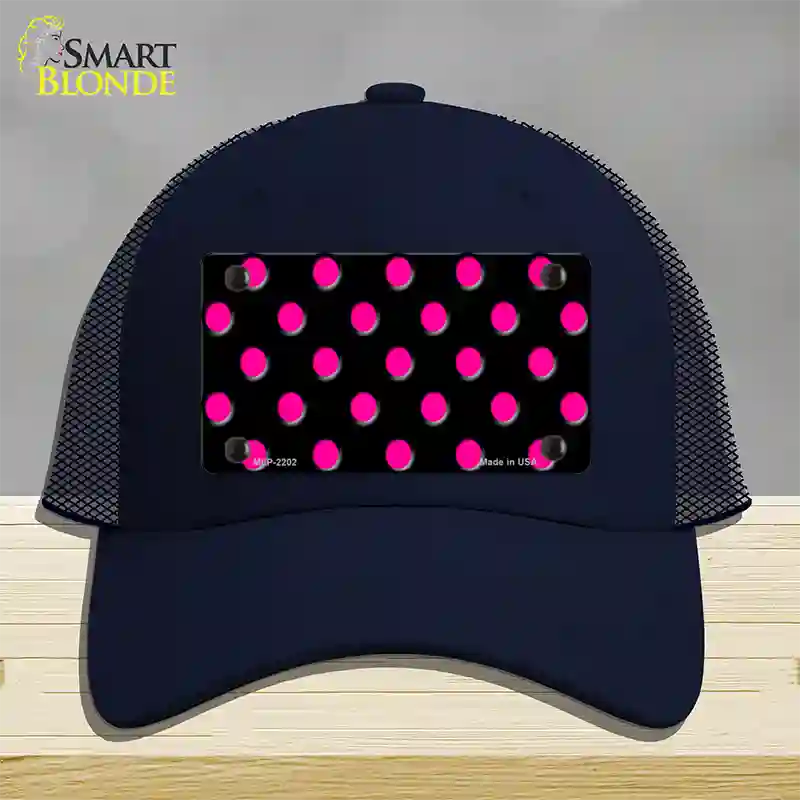 Hot Pink Polka Dots Black Novelty License Plate Hat Mesh / Navy