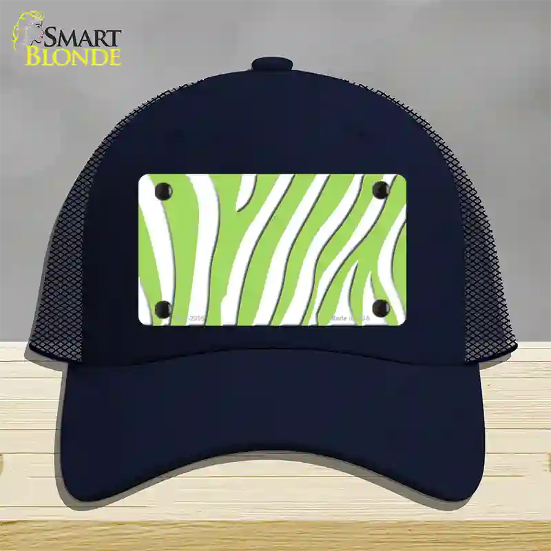 Lime Green White Zebra Novelty License Plate Hat Mesh / Navy