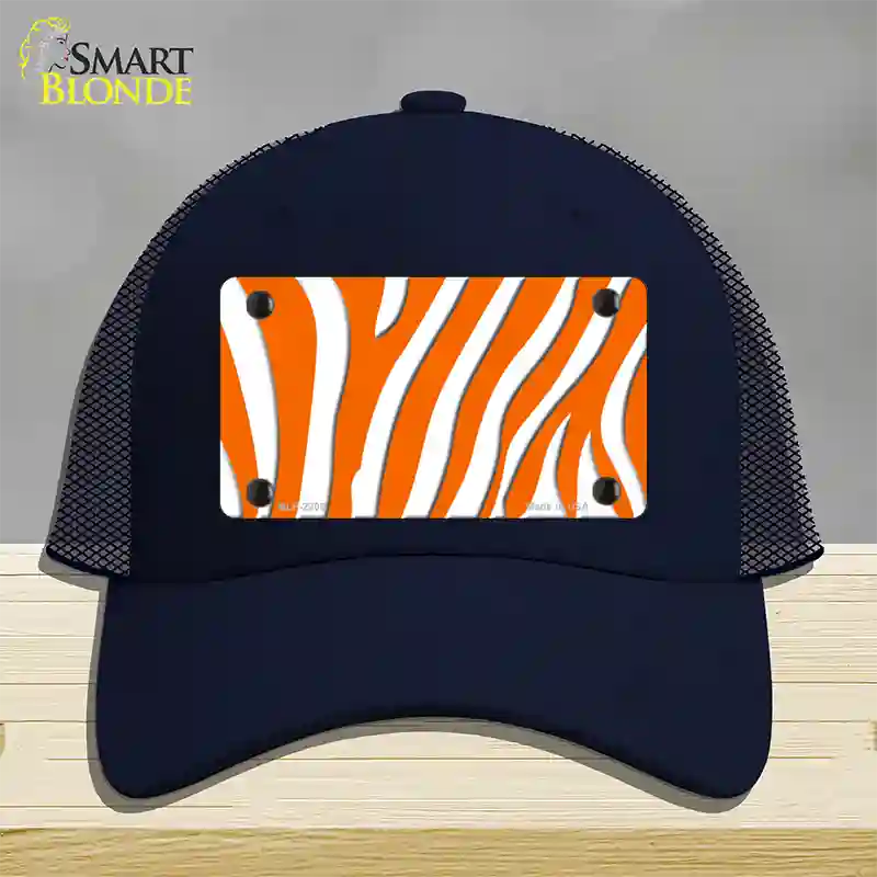 Orange White Zebra Novelty License Plate Hat Mesh / Navy