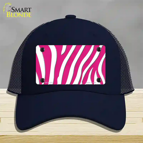 Hot Pink White Zebra Novelty License Plate Hat Mesh / Navy