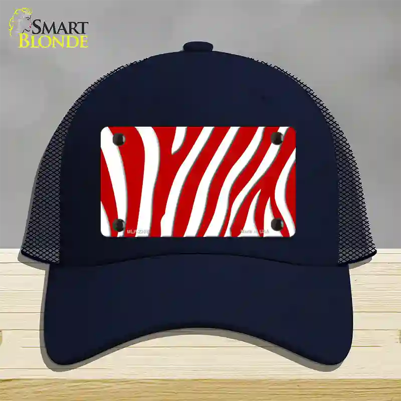 Red White Zebra Novelty License Plate Hat Mesh / Navy