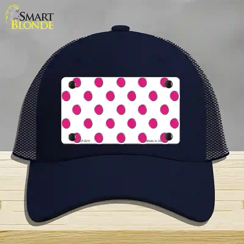 Hot Pink Polka Dots White Novelty License Plate Hat Mesh / Navy