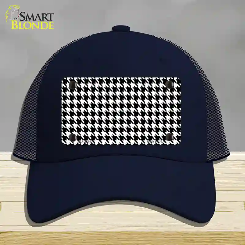 White Black Houndstooth Novelty License Plate Hat Mesh / Navy