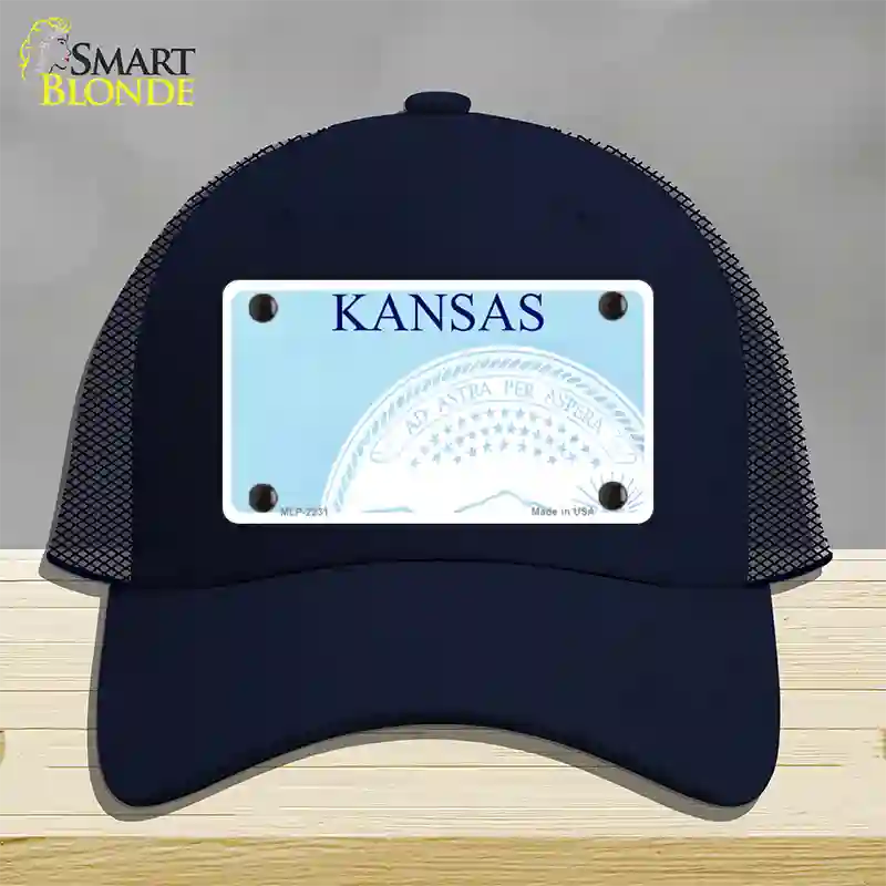 Kansas State Blank Novelty License Plate Hat Mesh / Navy