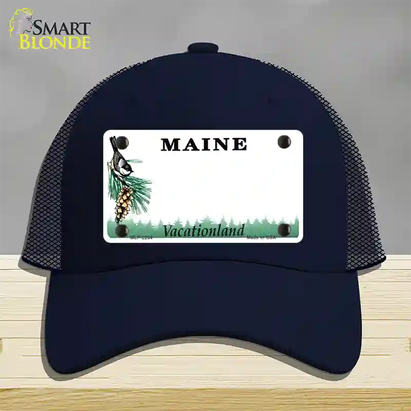 Maine State Blank Novelty License Plate Hat Mesh / Navy