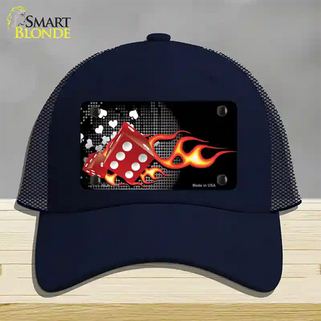 Fire Dice Flame Novelty License Plate Hat Mesh / Navy