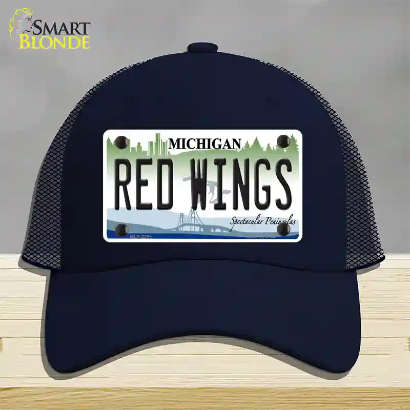 Redwings Michigan State Novelty License Plate Hat Mesh / Navy