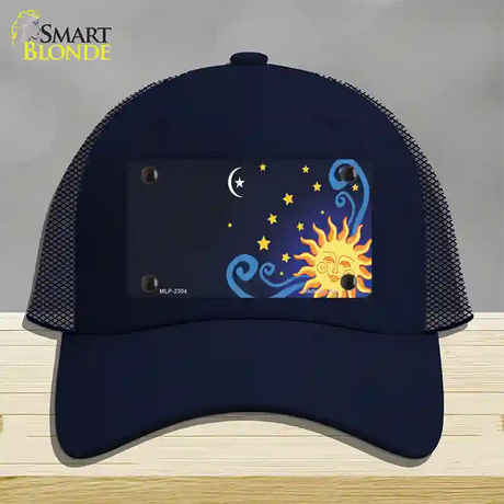 Celestial Sun Offset Novelty License Plate Hat Mesh / Navy