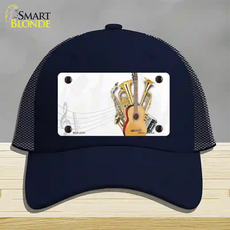 Musical Instruments Offset Novelty License Plate Hat Mesh / Navy