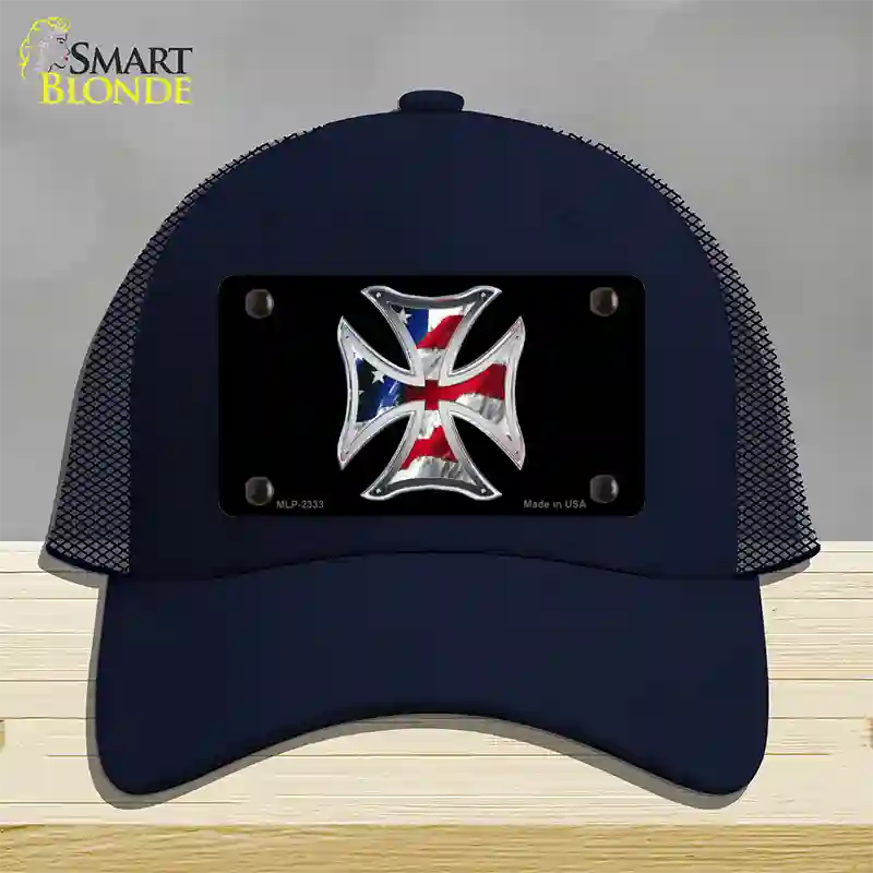 Maltese Cross Flag Novelty License Plate Hat Mesh / Navy