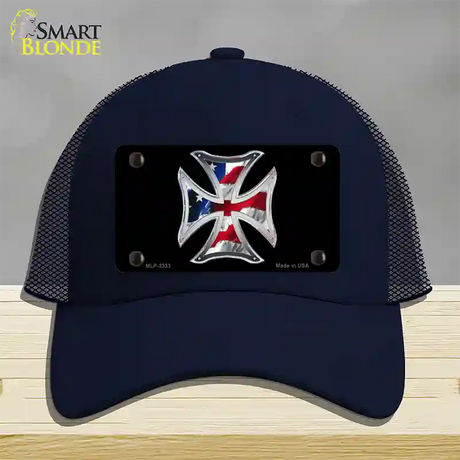 Maltese Cross Flag Novelty License Plate Hat Mesh / Navy