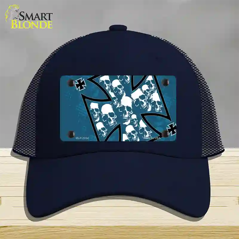 Maltese Cross Skulls Novelty License Plate Hat Mesh / Navy