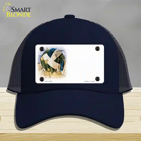 Volleyball Offset Novelty License Plate Hat Mesh / Navy