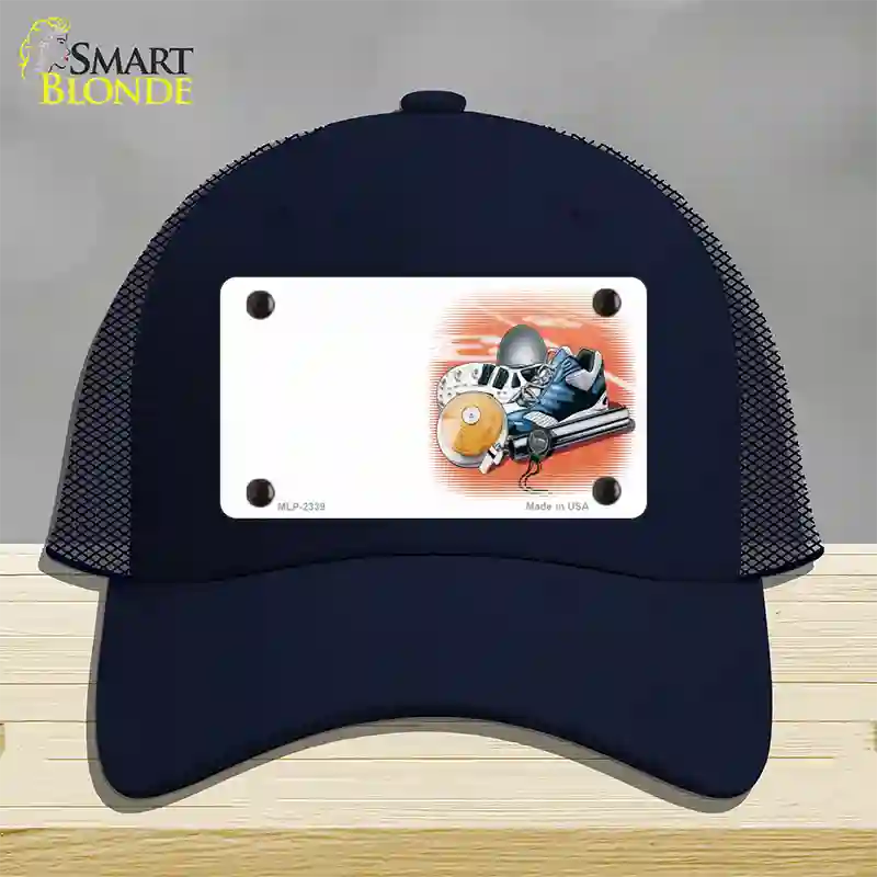 Track And Field Offset Novelty License Plate Hat Mesh / Navy