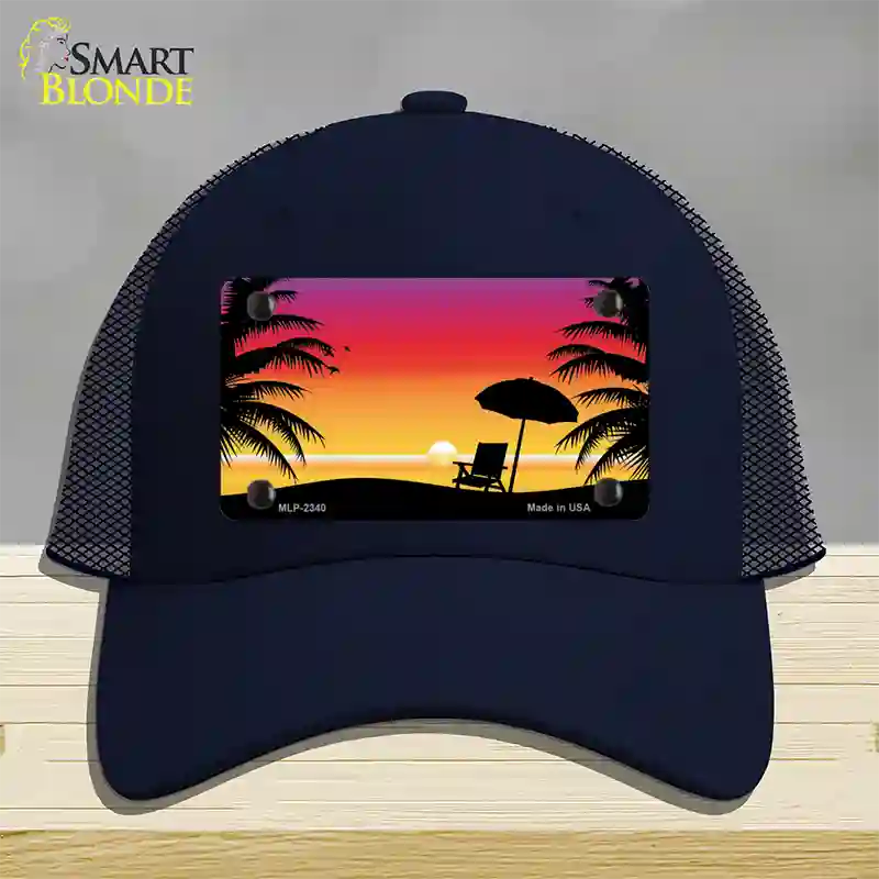 Sunset Beach Novelty License Plate Hat Mesh / Navy