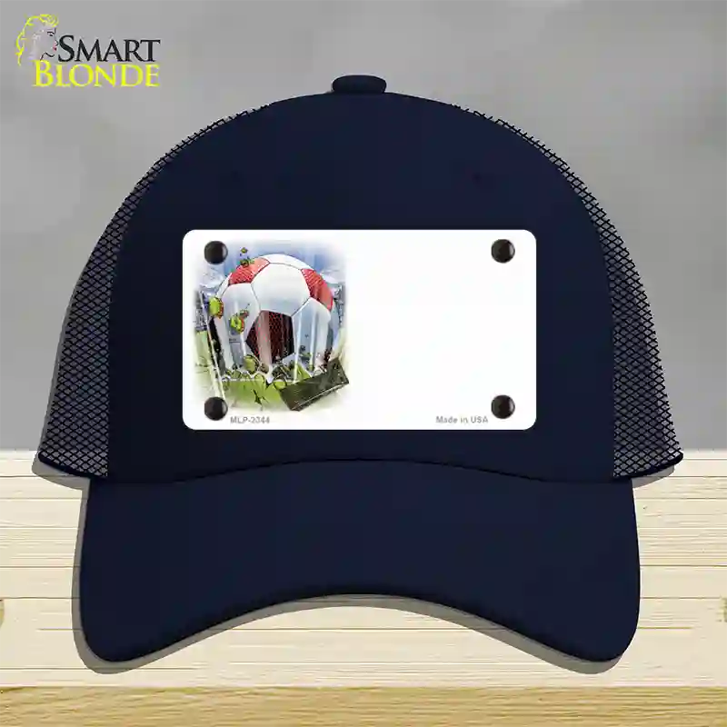 Soccer Ball Offset Novelty License Plate Hat Mesh / Navy