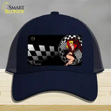 Racing Pin Up Girl Novelty License Plate Hat Mesh / Navy