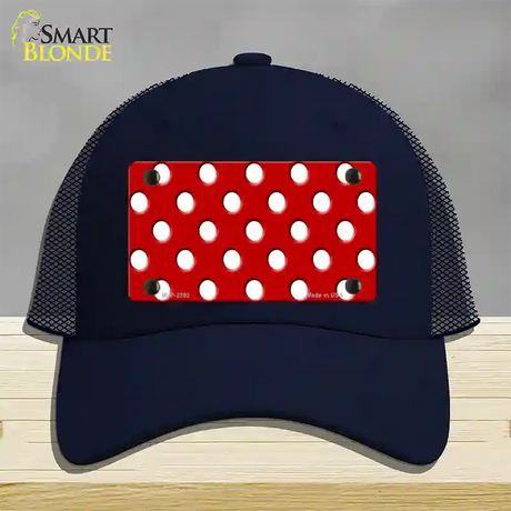 White Polka Dots Red Novelty License Plate Hat Mesh / Navy