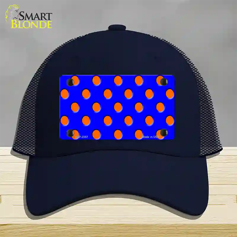 Orange Polka Dots Royal Blue Novelty License Plate Hat Mesh / Navy