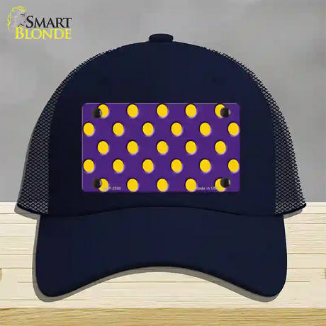 Yellow Polka Dots Purple Novelty License Plate Hat Mesh / Navy