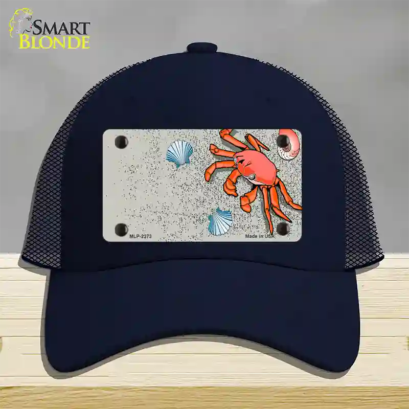 Crab And Seashells Novelty License Plate Hat Mesh / Navy