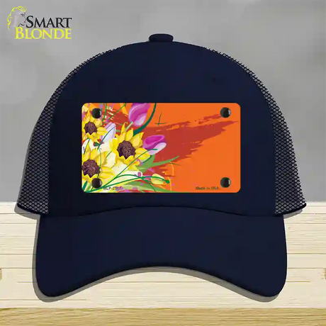 Floral Bouquet Offset Novelty License Plate Hat Mesh / Navy