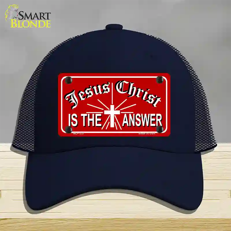 Jesus Christ Is The Answer Novelty License Plate Hat Mesh / Navy