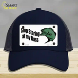 Stop Staring At My Bass Novelty License Plate Hat Mesh / Navy