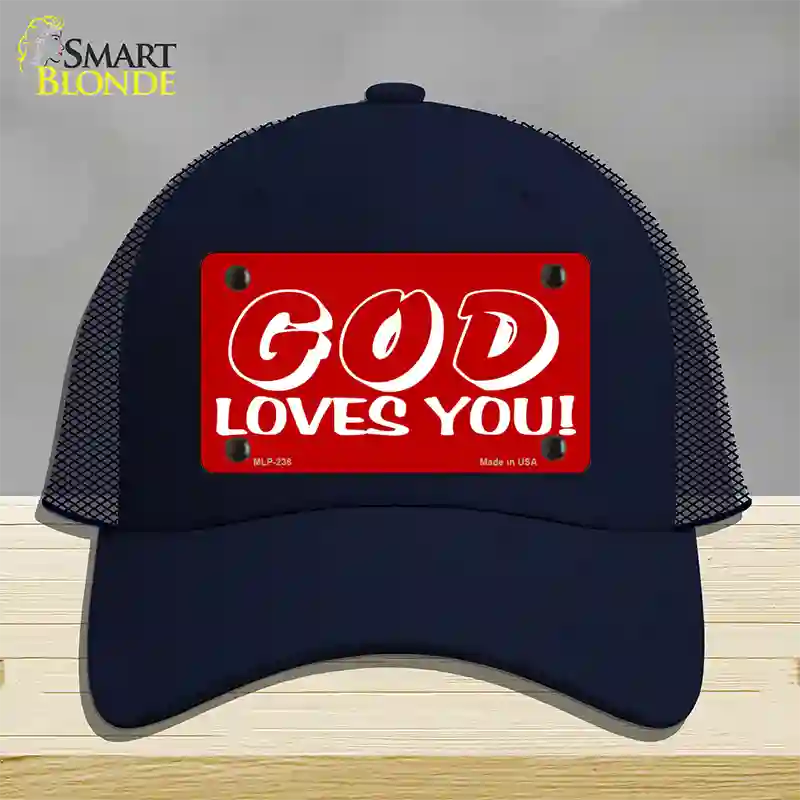 God Loves You Novelty License Plate Hat Mesh / Navy