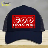 God Loves You Novelty License Plate Hat Mesh / Navy