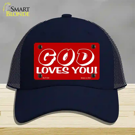 God Loves You Novelty License Plate Hat Mesh / Navy