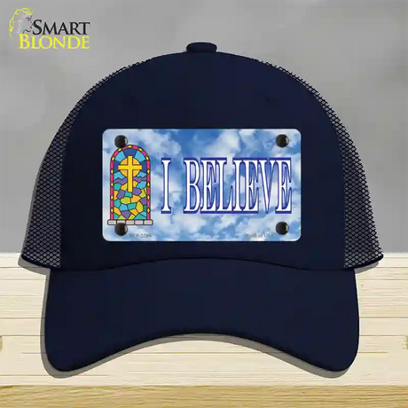 I Believe Novelty License Plate Hat Mesh / Navy