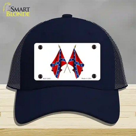 Confederate Crossed Flags Novelty License Plate Hat Mesh / Navy