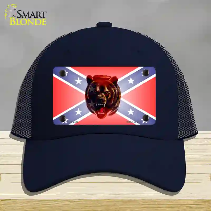 Confederate Flag Grizzly Bear Novelty License Plate Hat Mesh / Navy