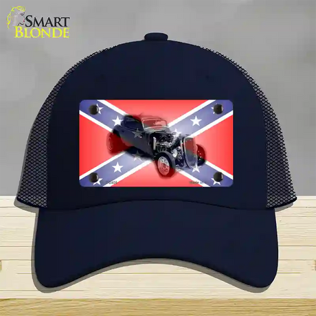 Confederate Flag Hot Rod Novelty License Plate Hat Mesh / Navy