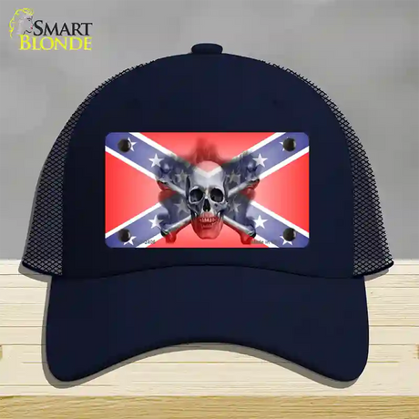 Confederate Flag Skull Novelty License Plate Hat Mesh / Navy