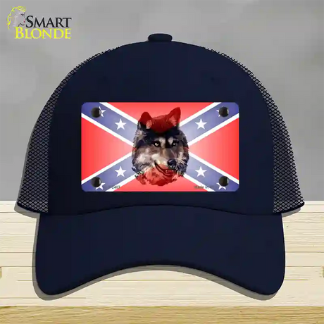 Confederate Flag Faded Wolf Novelty License Plate Hat Mesh / Navy