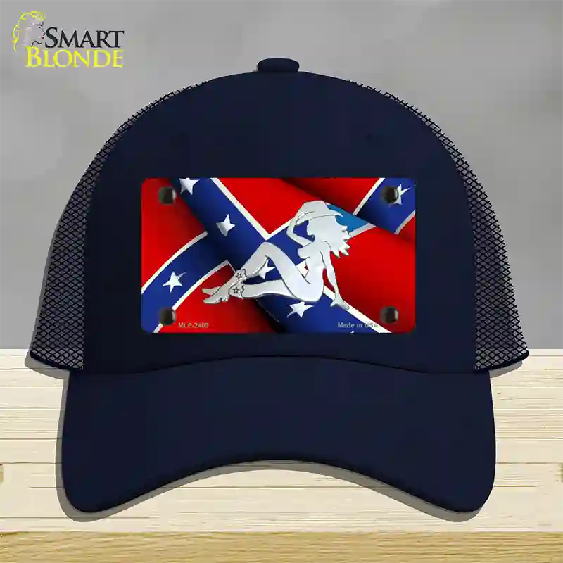 Rebel Flag Mudflap Cowgirl Novelty License Plate Hat Mesh / Navy