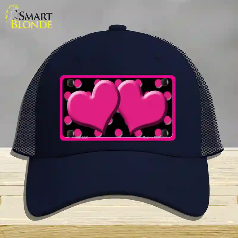 Hot Pink Black Polka Dot Hot Pink Center Hearts Novelty License Plate Hat Mesh / Navy