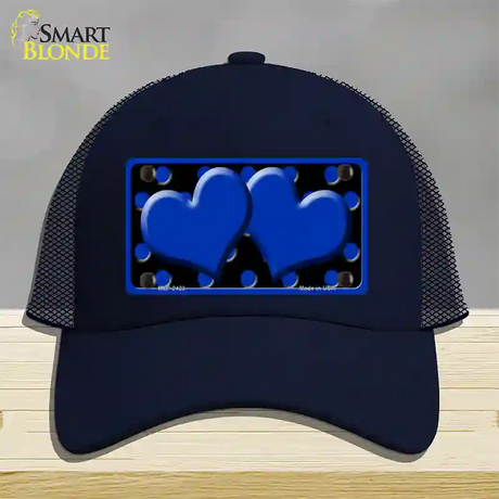 Blue Black Polka Dot Blue Center Hearts Novelty License Plate Hat Mesh / Navy