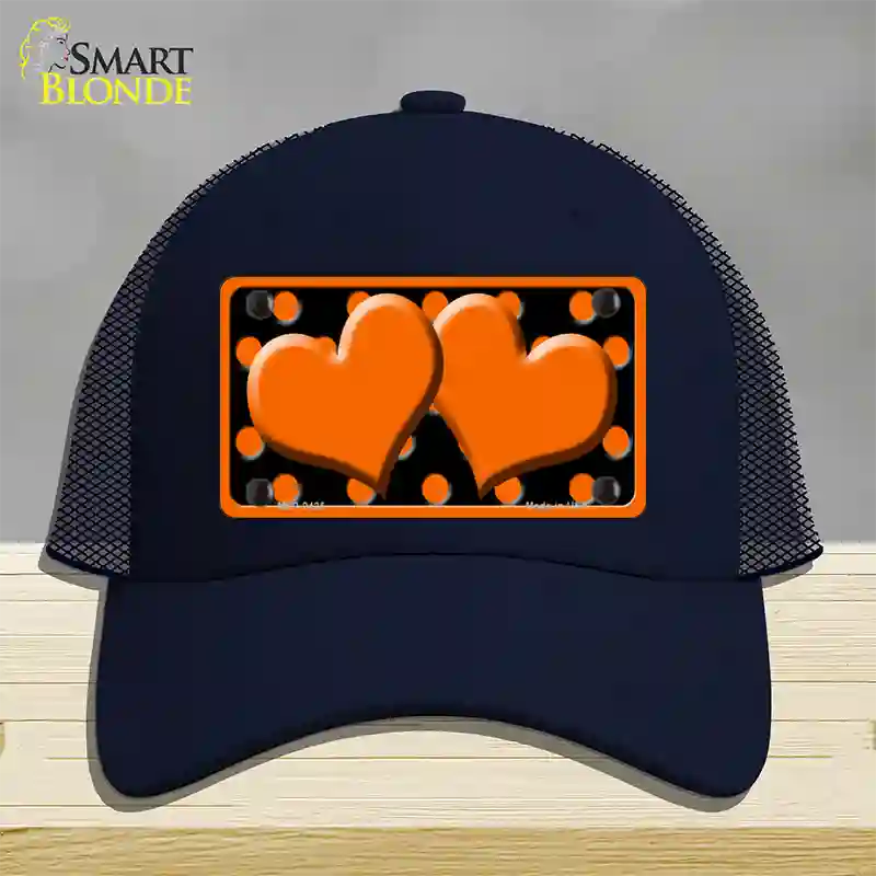 Orange Black Polka Dot Orange Center Hearts Novelty License Plate Hat Mesh / Navy