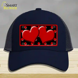 Red Black Polka Dot Red Center Hearts Novelty License Plate Hat Mesh / Navy